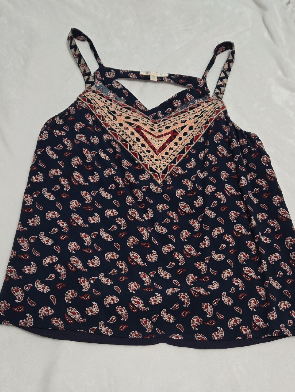 EUC Skies are‎ Blue Sleeveless Rayon Blouse, Boho Navy/Red Size Large